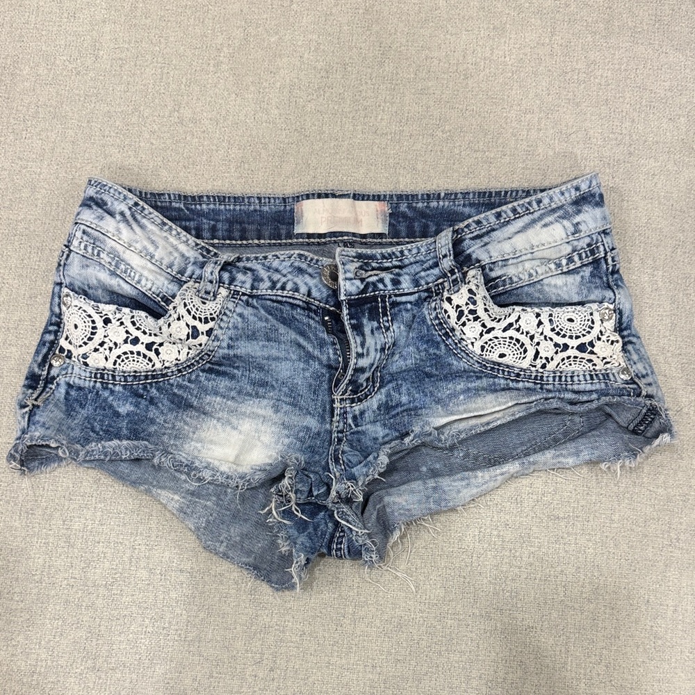 Stylish Blue Denim Women Shorts with Lace Detail